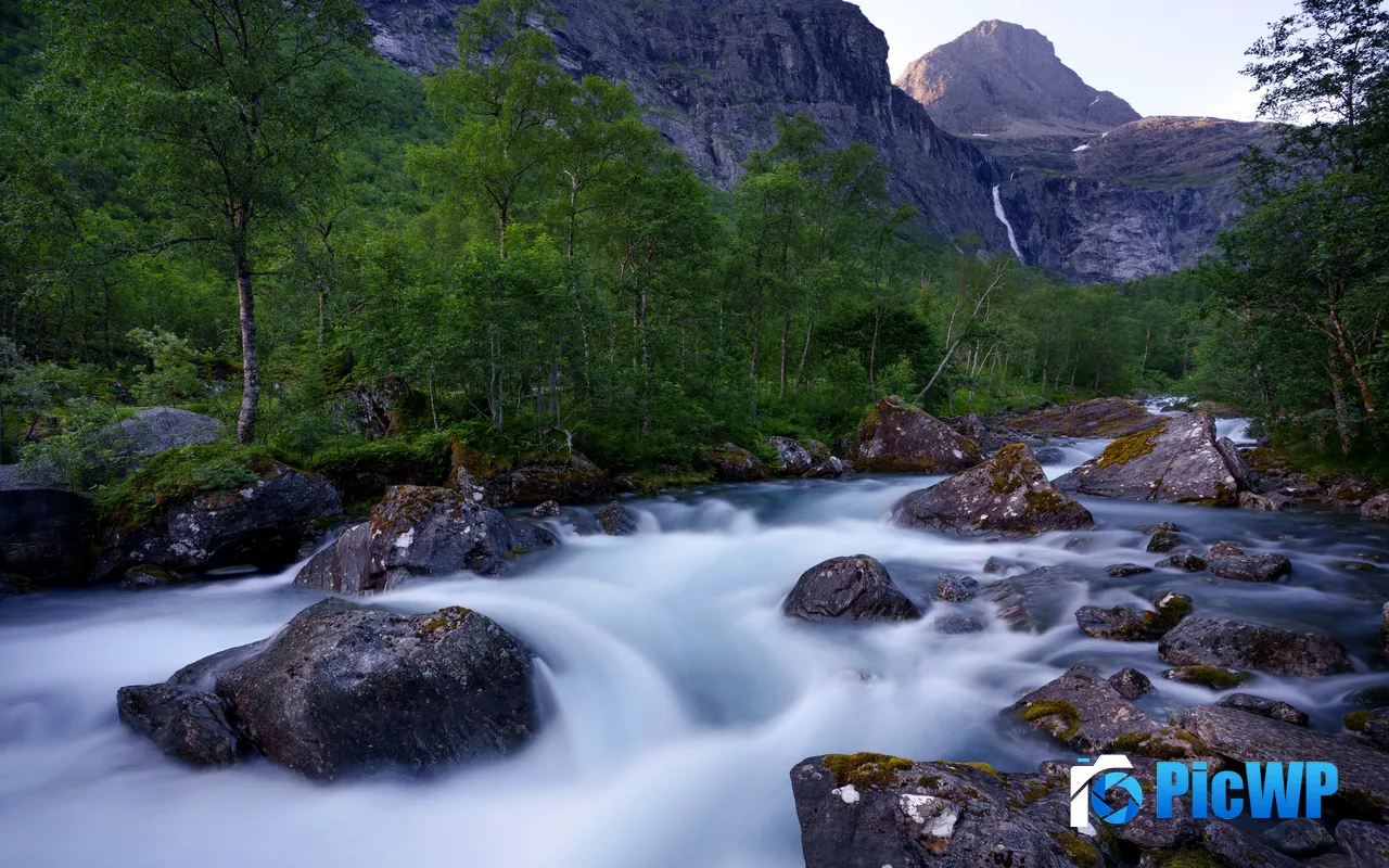 Norway Valley River Mountain Forest Landscape 5K PC Wallpaper