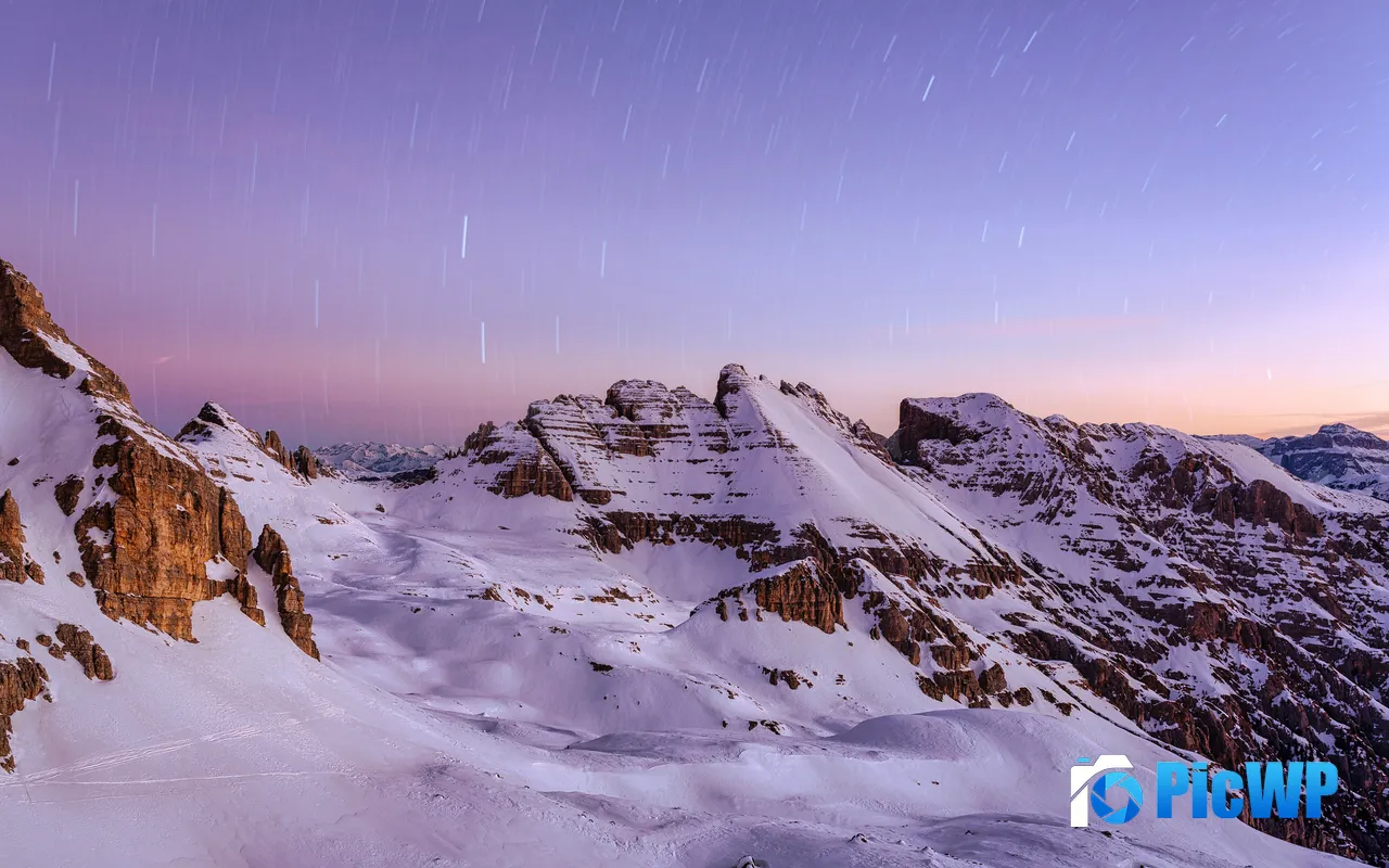 Alps <font color=red>Snow mountains</font> Winter Peaks Star trails View 5K PC Wallpaper