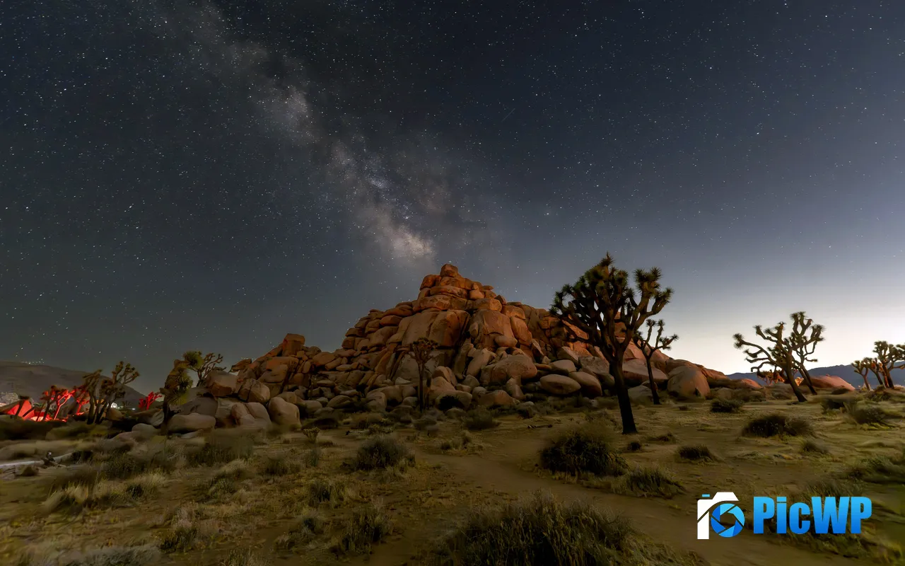 Starry sky Milky Way Joshua Tree <font color=red>California</font> USA 5K PC Wallpaper