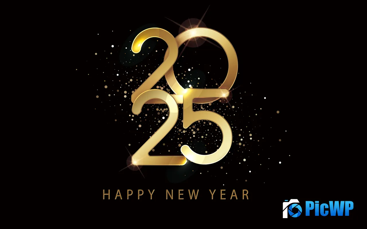 <font color=red>Happy</font> New Year 2025 Holiday Gold Font Design 5K PC Wallpaper