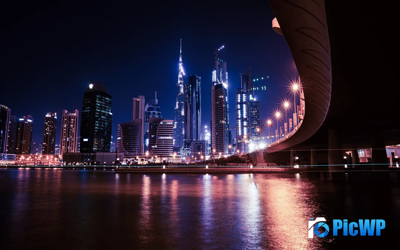 Dubai United Arab Emirates Skyscrapers Harbor <font color=red>Night</font> 5K PC Wallpaper