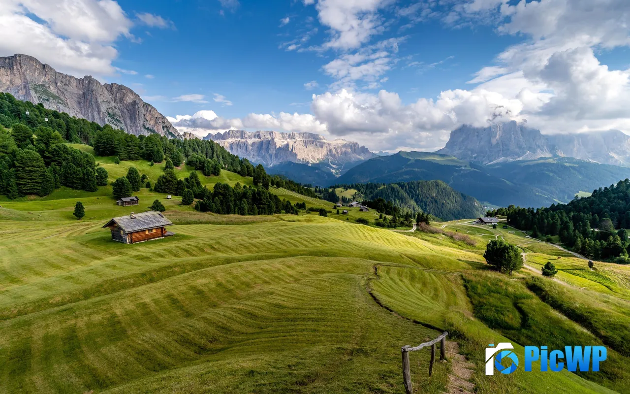 French Alps Hiking Through the <font color=red>Mountains</font> Wood House 5K PC Wallpaper