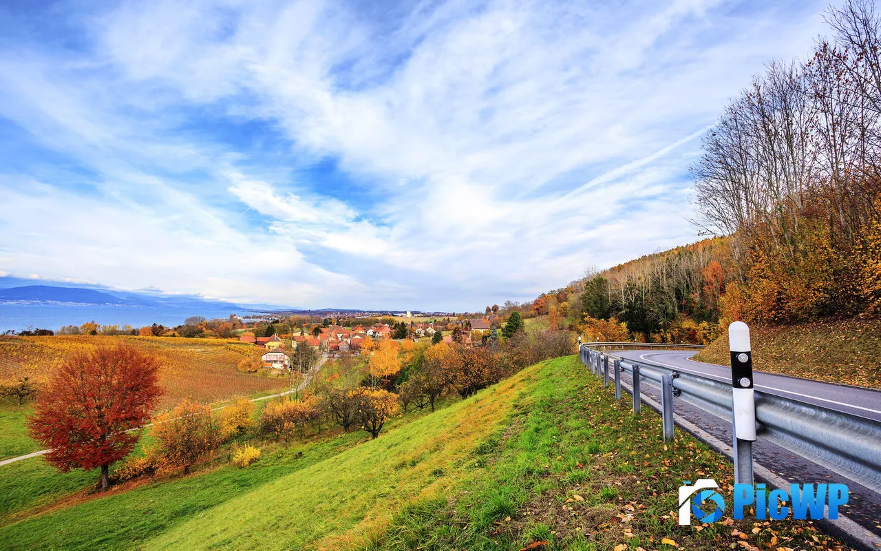 Country Road Landscape Neuchatel <font color=red>Lake</font> Switzerland 5K PC Wallpaper
