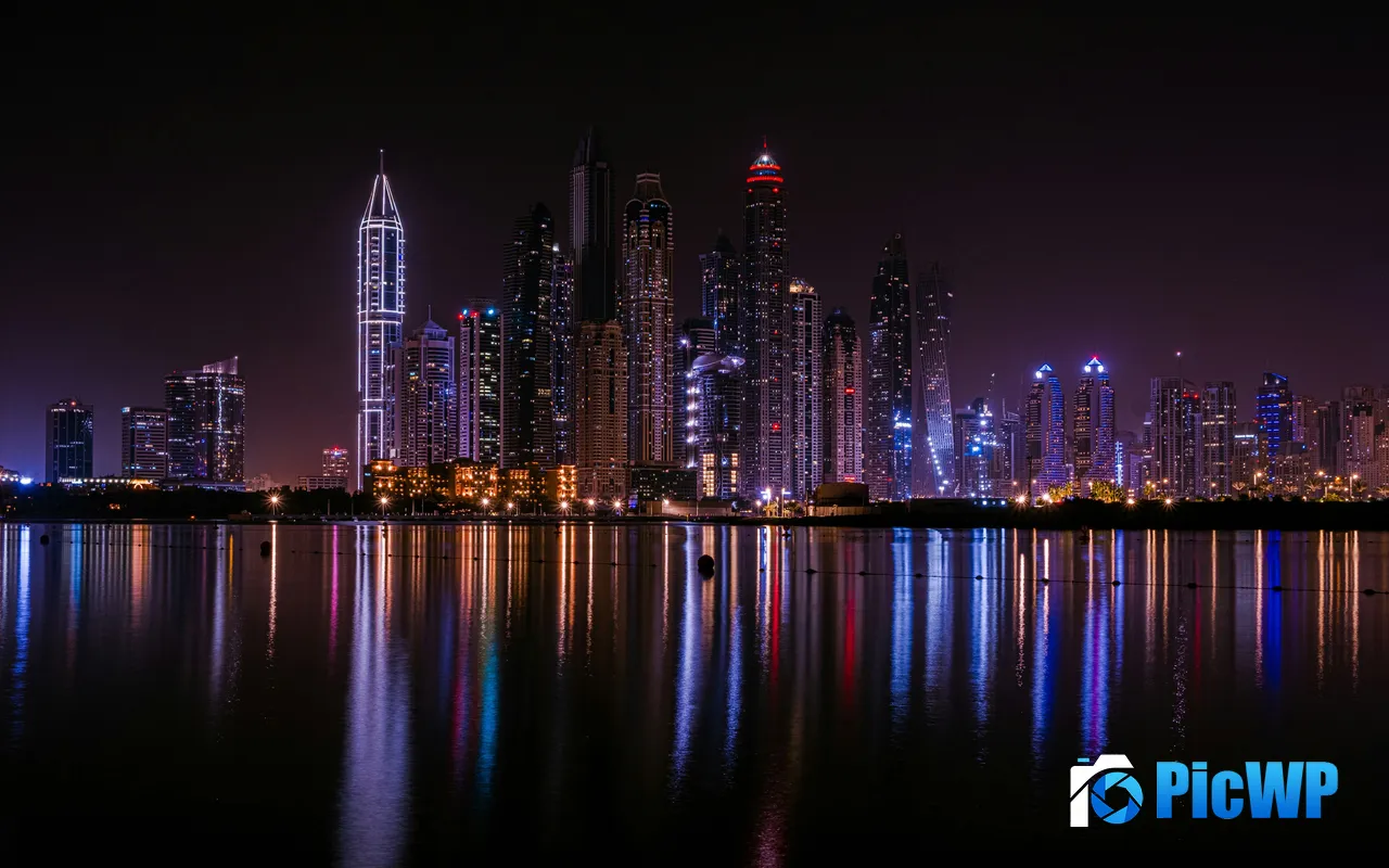 Modern City Skyscraper <font color=red>Lake</font> Night View Reflection 5K PC Wallpaper