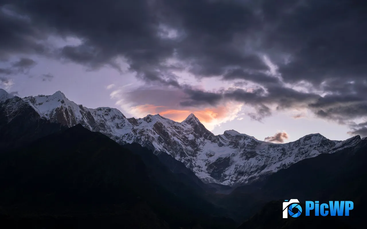 Spring Snow Mountain Range Dusk Nyingchi China 5K PC Wallpaper