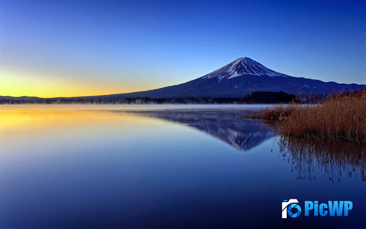 Quiet <font color=red>Lake</font> Mount fuji Sunrise Dawn Japan 5K PC Wallpaper
