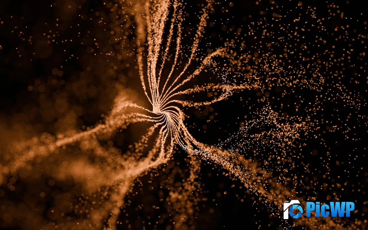 Golden Microscopic Particles Spiral Abstract Art 5K PC Wallpaper
