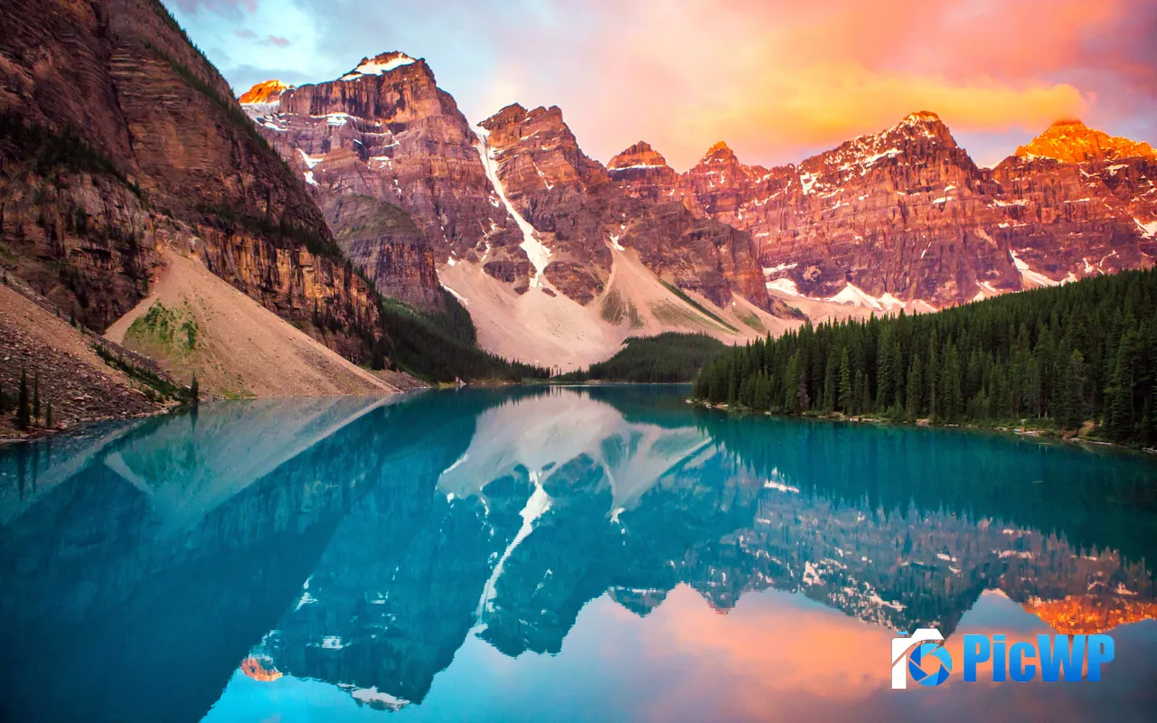 Turquoise <font color=red>Lake</font> Summer Sunset Banff Park Canada 5K PC Wallpaper