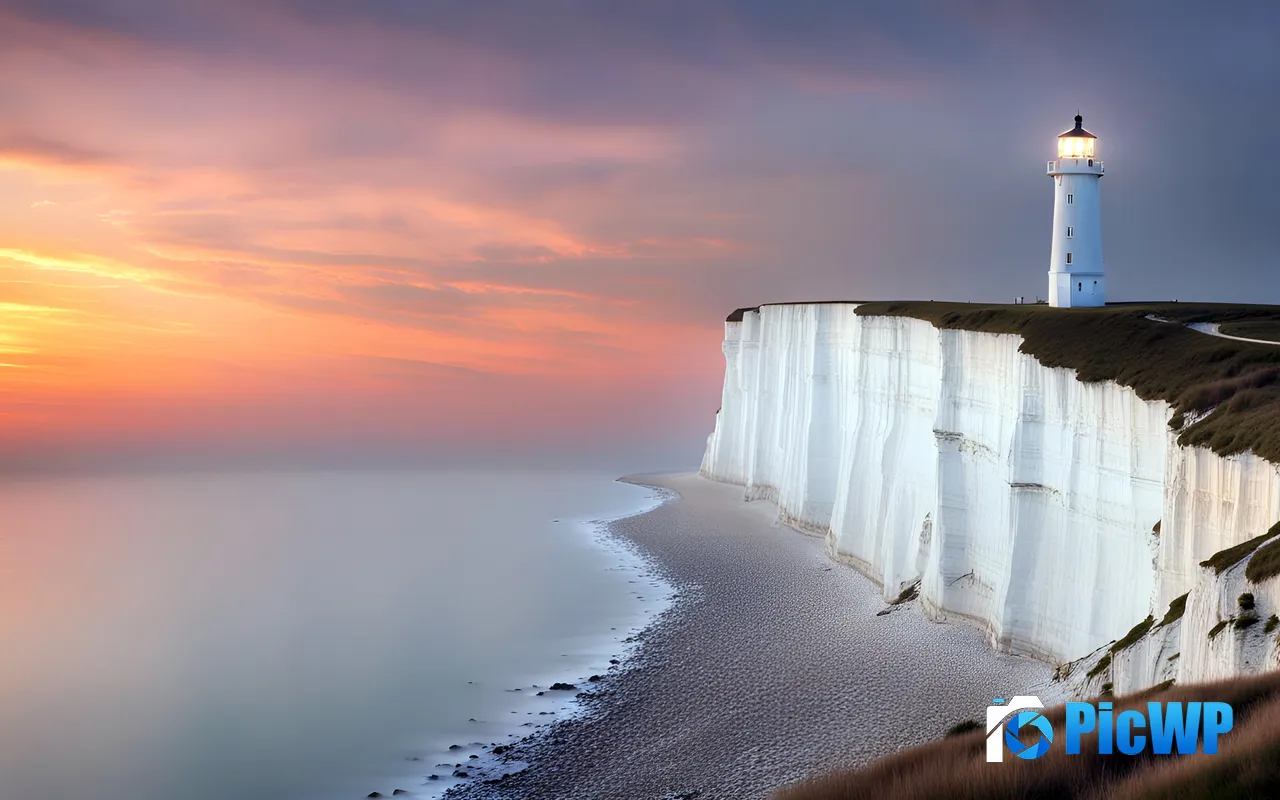 Chalk Sea Lighthouse Etretat Coast Normandy France 5K PC Wallpaper