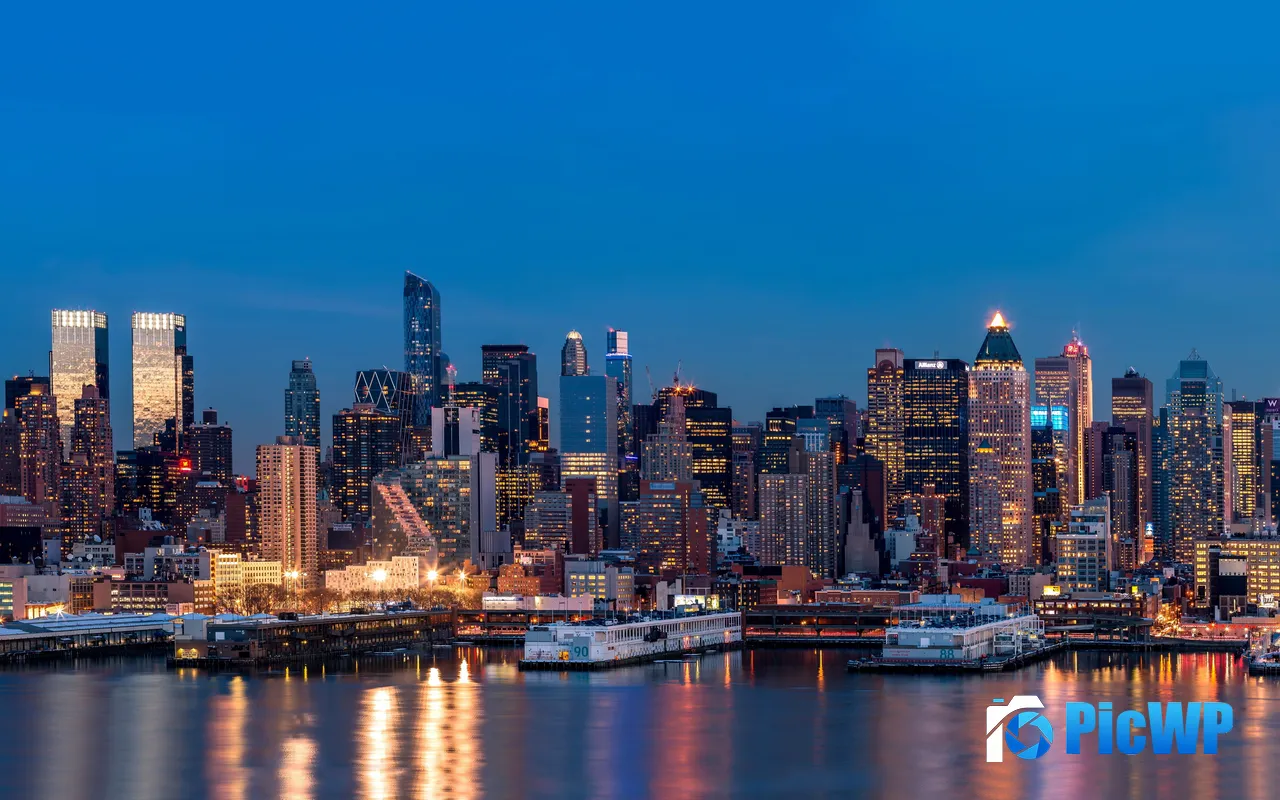 New York City Skyscraper <font color=red>Evening</font> Port View 5K PC Wallpaper