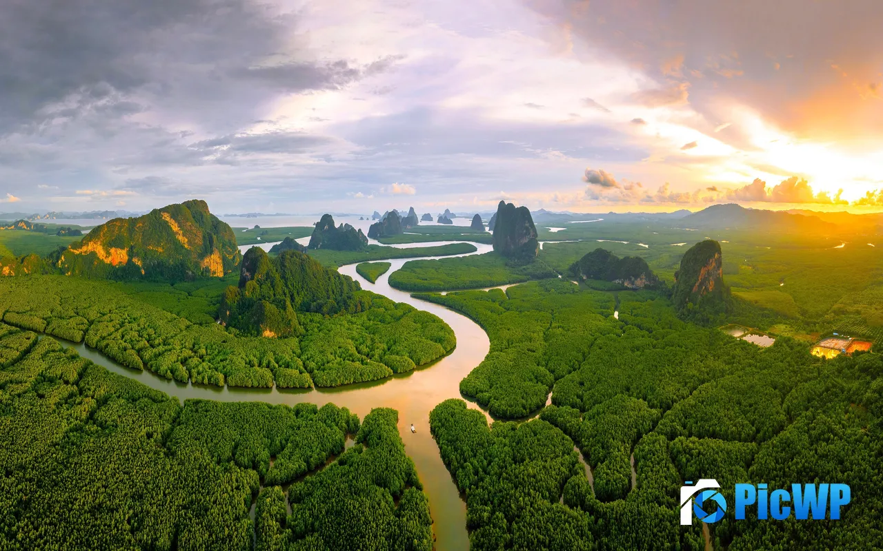 Phang Nga Bay Andaman Sea <font color=red>Man</font>groves Sunshine Thailand 5K PC Wallpaper