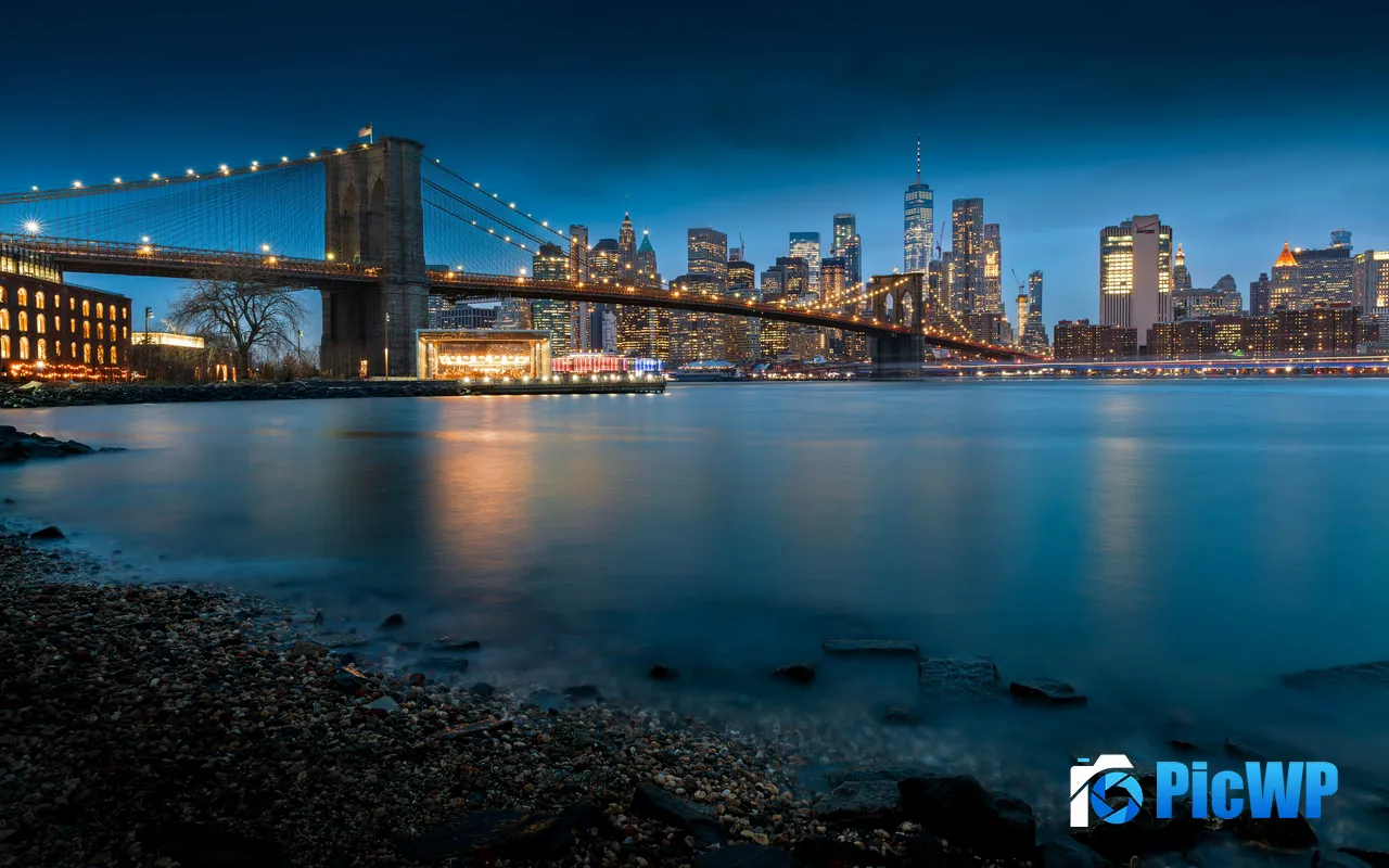 Night Brooklyn Bridge <font color=red>New York</font> United States 5K PC Wallpaper
