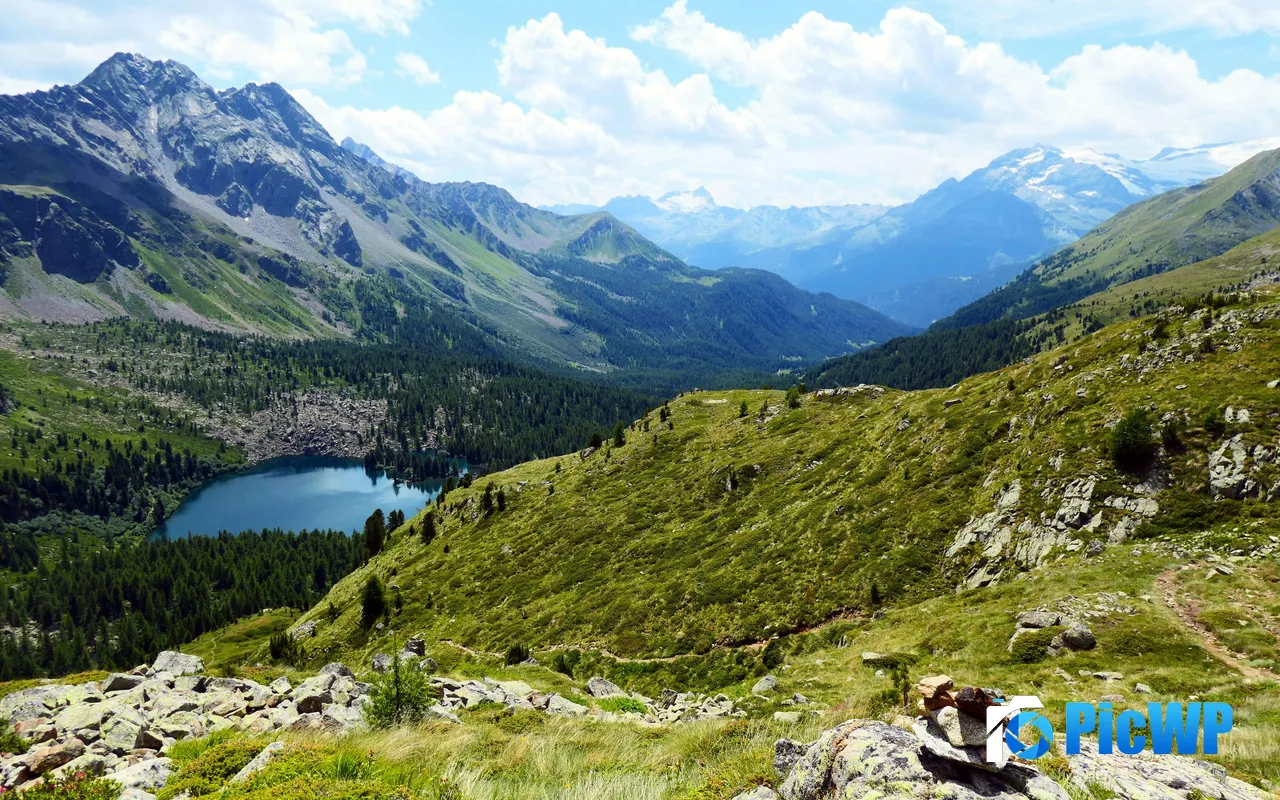 Valley Lake Alpe Campo Rimasco Poschiavo Switzerland 5K PC Wallpaper