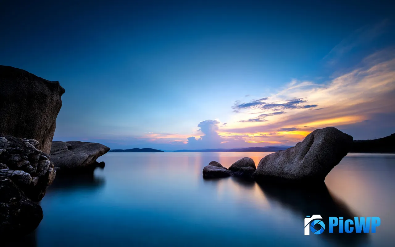 Lake Shore Rocks Sunrise Ouranoupoli Greece 5K PC Wallpaper