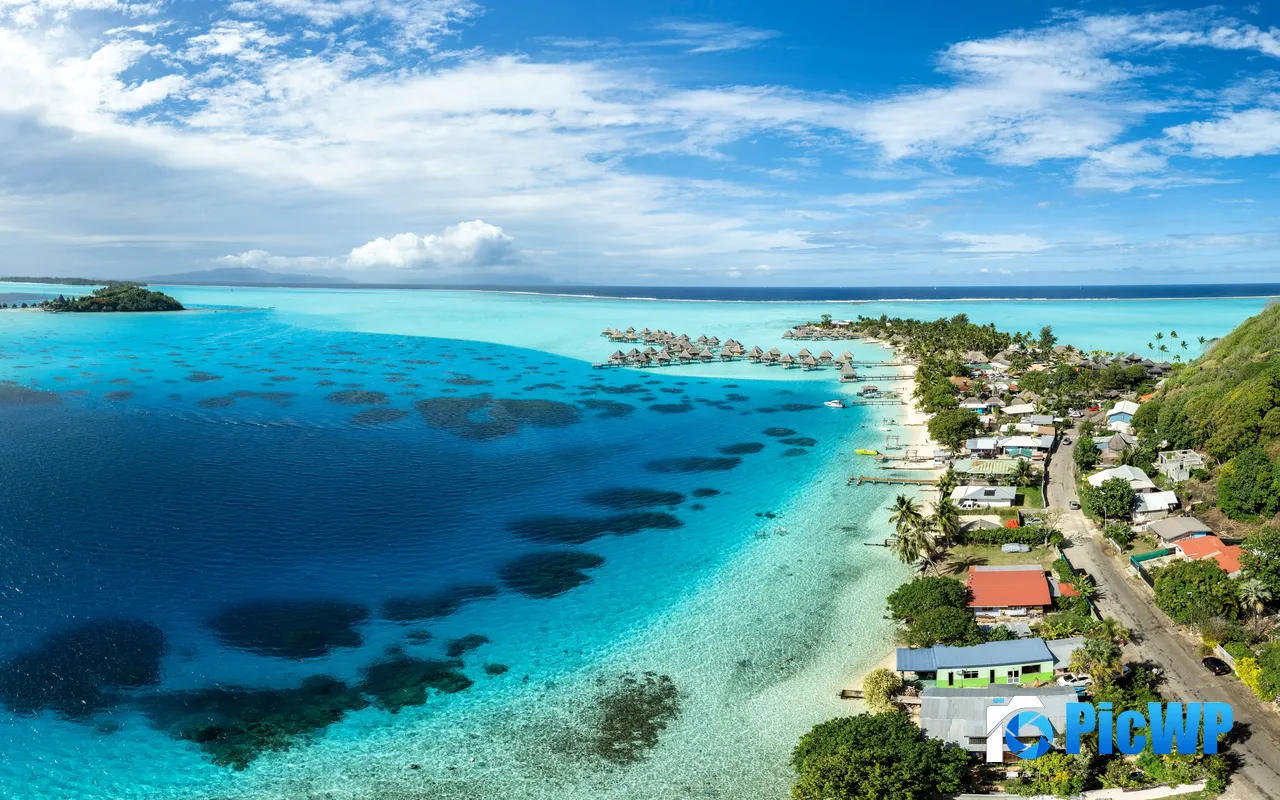 Tropical Island Hotel Beach Bora Bora <font color=red>French</font> Polynesia 5K PC Wallpaper