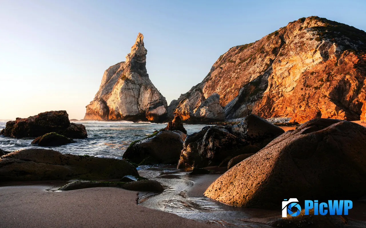 Rocky Sunset Ocean Shore Beach Portugal 5K PC Wallpaper