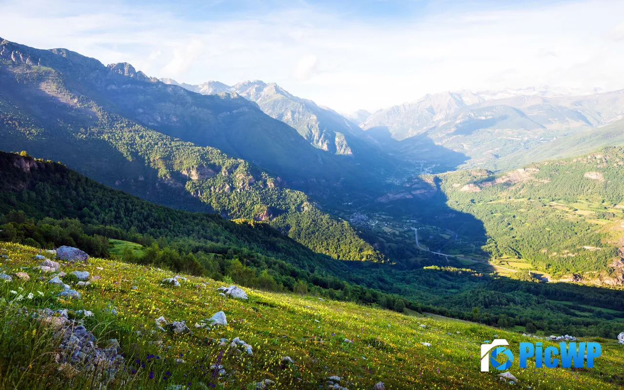 Grass Hills Mountain Valley Pyrenees Spain 5K PC Wallpaper