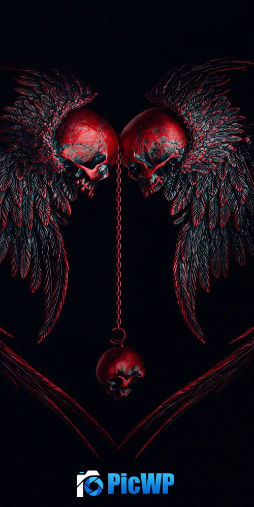 Heart shape Skulls 3K Mobile Wallpaper