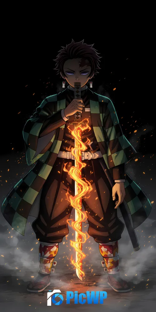 Tanjiro Kamado Fire effect 3K Mobile Wallpaper