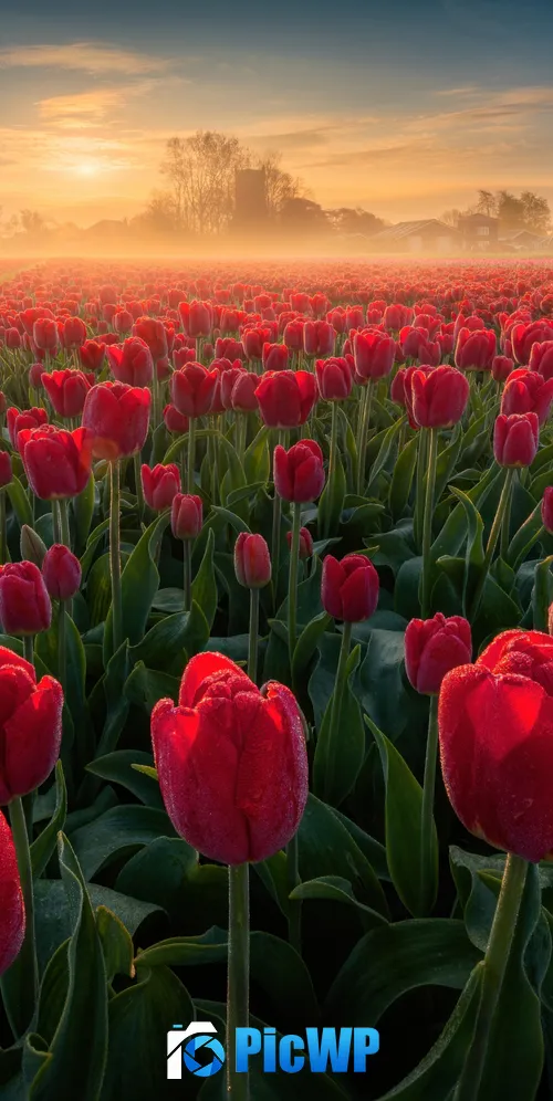 Tulip Field Sunrise 3K Mobile Wallpaper