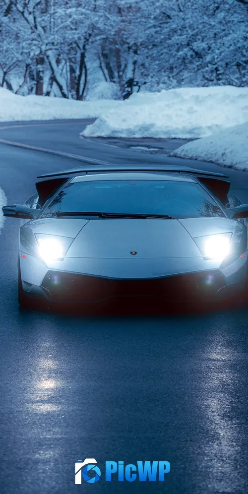Lamborghini Murcielago Winter Road 3K Mobile Wallpaper