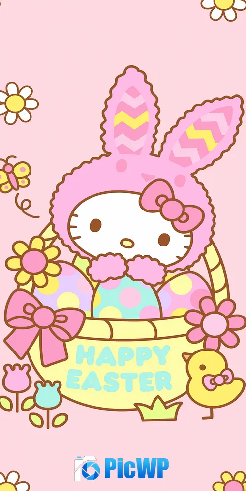 Hello Kitty Easter bunny 3K Mobile Wallpaper