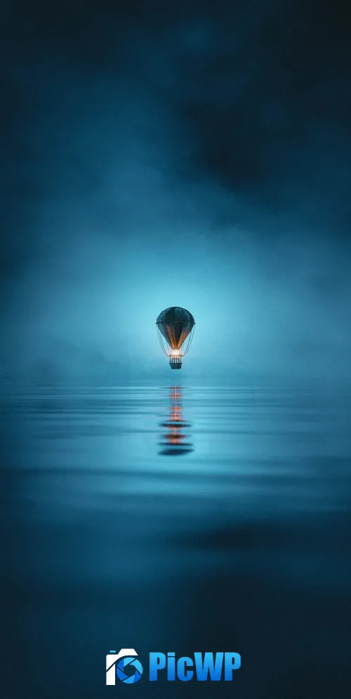 Hot air balloon Foggy night 3K Mobile Wallpaper