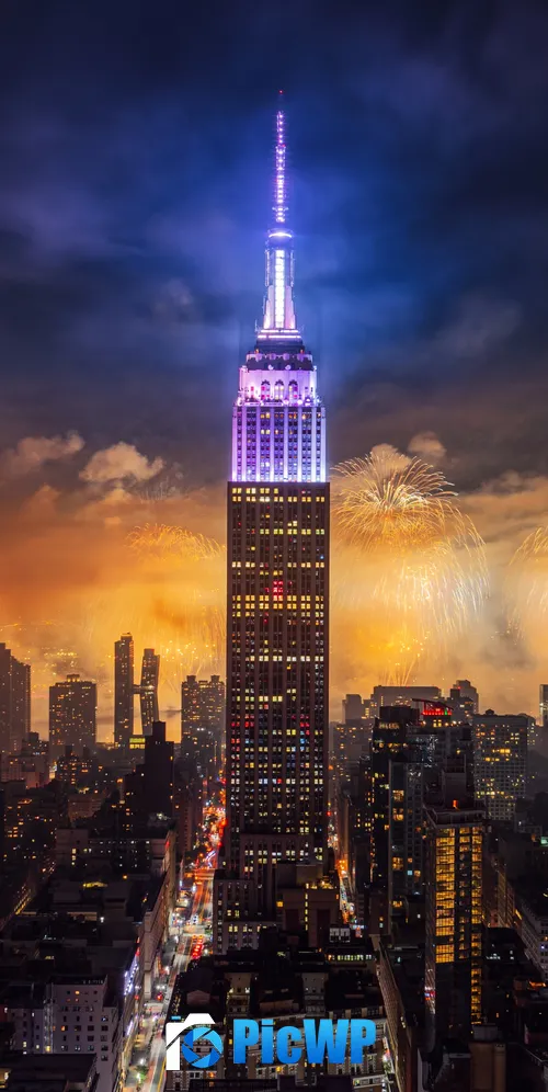 Empire State Building Fireworks 3K Mobile Wallpaper