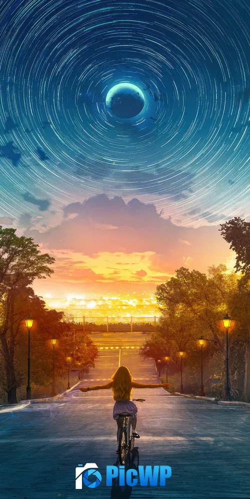 Moon Star Trails 3K Mobile Wallpaper