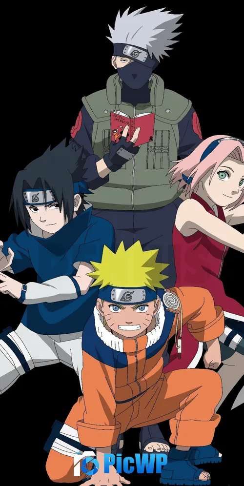 Naruto Team 7 Black background 3K Mobile Wallpaper