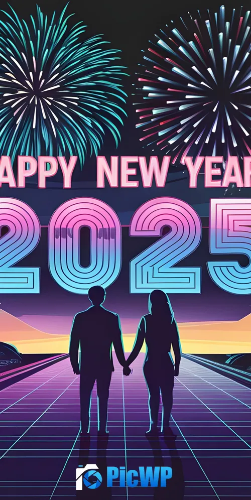 Happy New Year 2025 Couple 3K Mobile Wallpaper