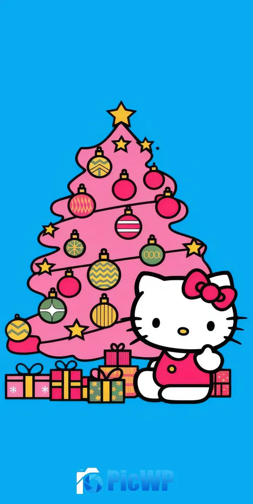 Hello Kitty Christmas tree 3K Mobile Wallpaper