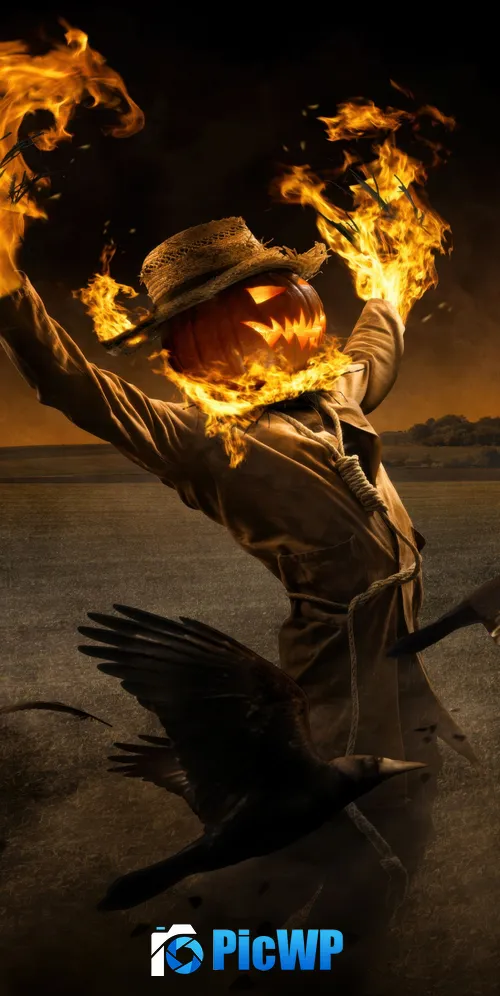 Scarecrow Halloween night 3K Mobile Wallpaper