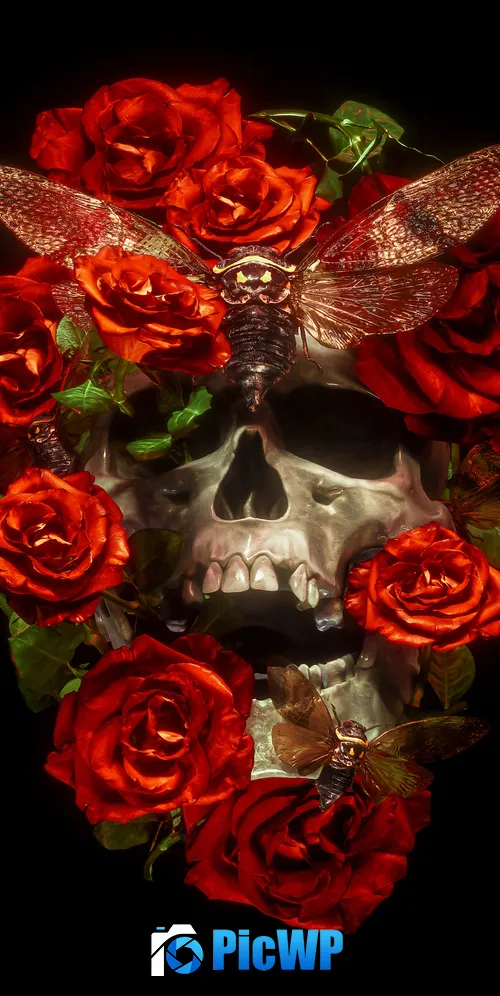 Skull Roses 3K Mobile Wallpaper