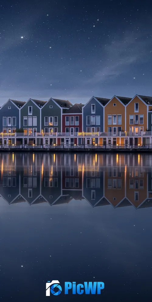 Colorful Lakeside Houses 3K Mobile Wallpaper
