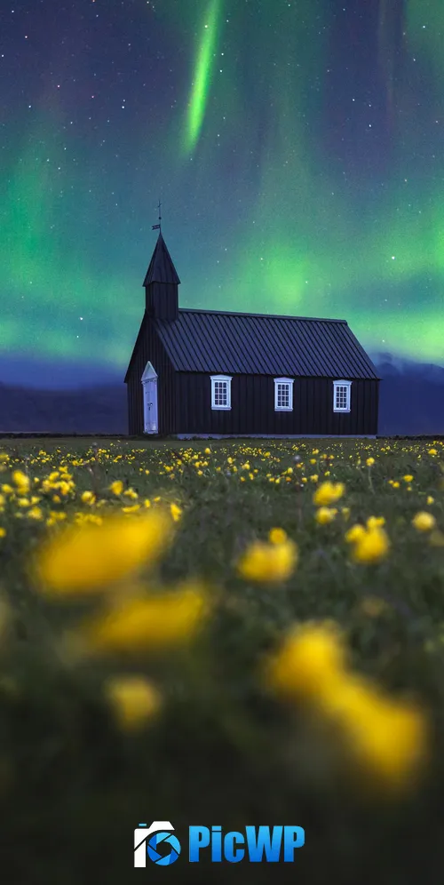 Aurora Borealis Church 3K Mobile Wallpaper