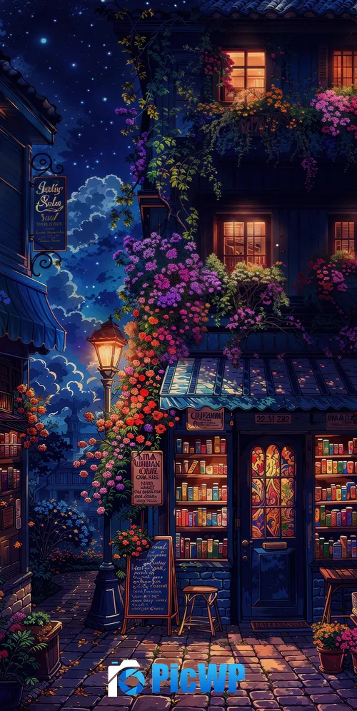 Cozy Night Book Shop 3K Mobile Wallpaper