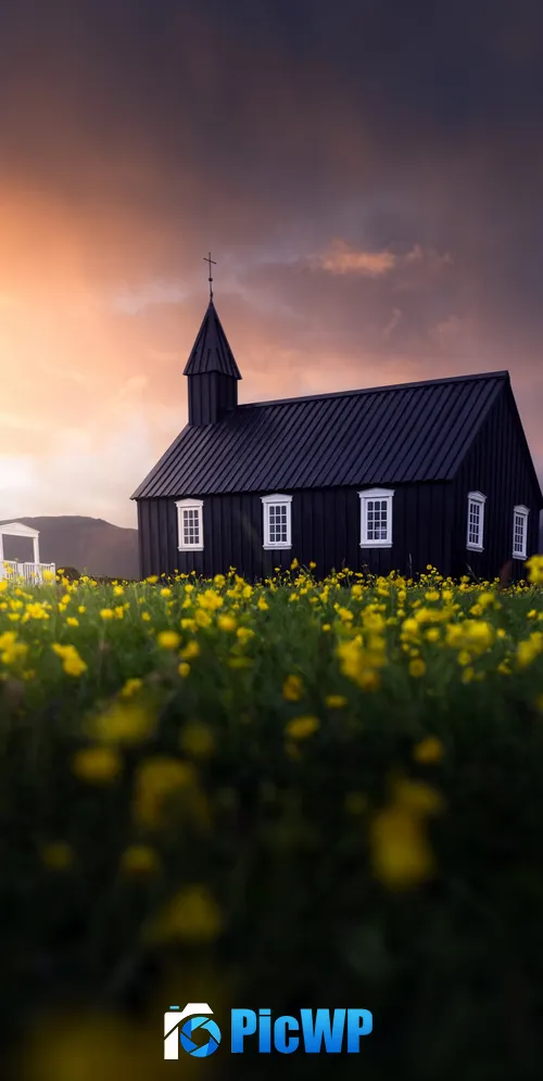 Black Church of Budir Landscape 3K Mobile Wallpaper