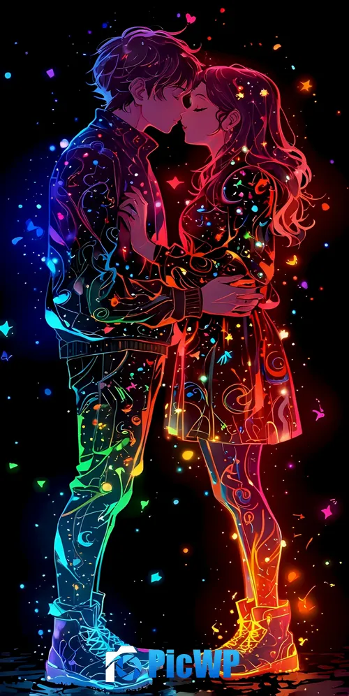 Kissing couple Colorful art 3K Mobile Wallpaper