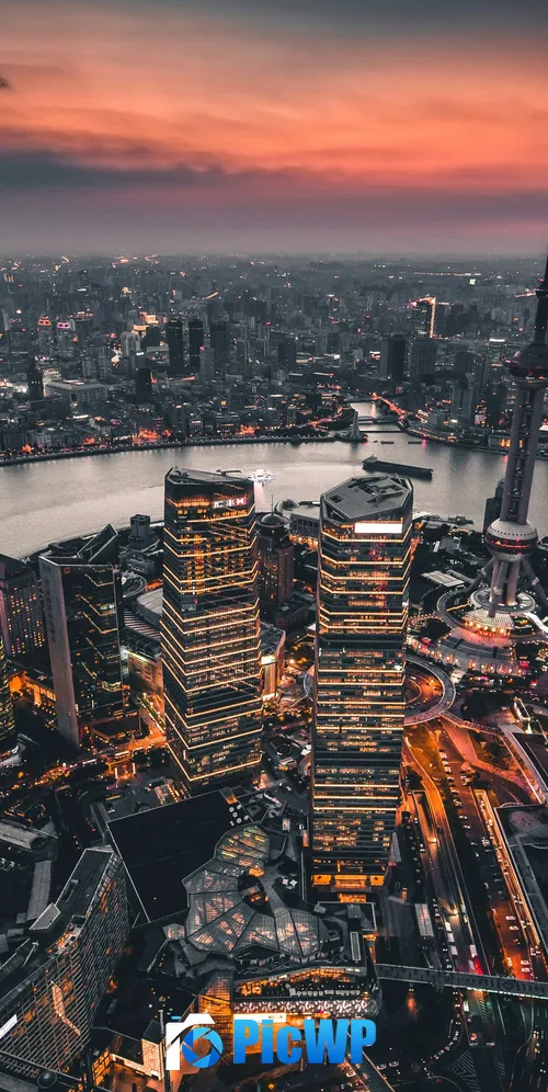 Shanghai City Illuminated 3K Mobile Wallpaper