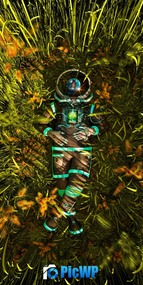 Cyborg Green Grass 3K Mobile Wallpaper