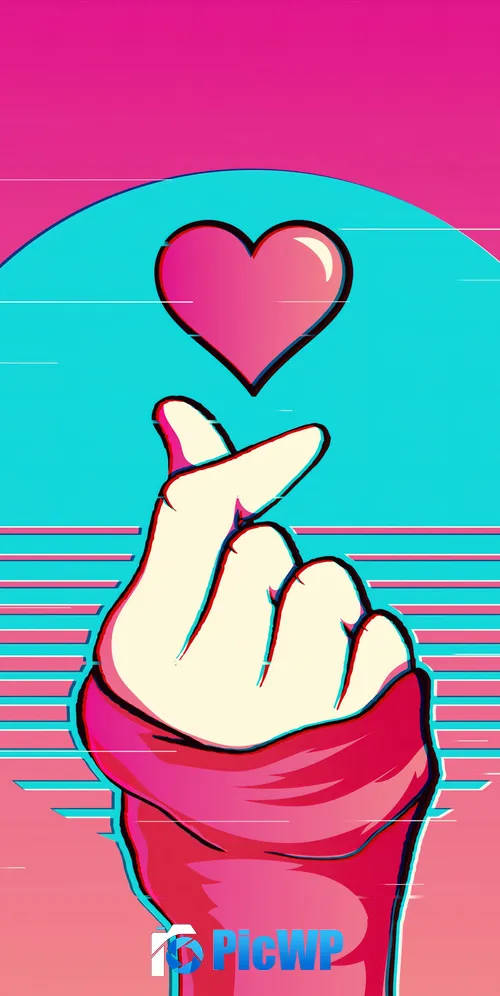 Vaporwave Finger heart 3K Mobile Wallpaper