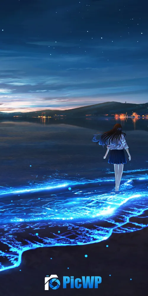 Bioluminescence Anime girl 3K Mobile Wallpaper