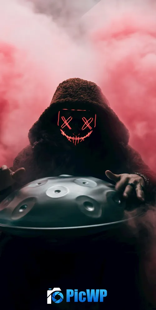 Handpan Neon Mask 3K Mobile Wallpaper