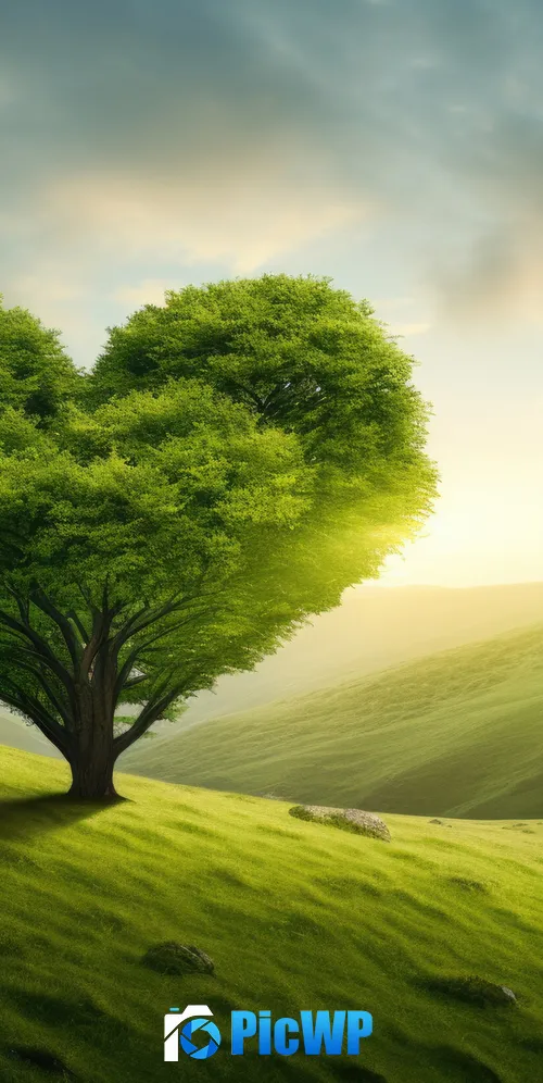 Love heart Green Tree 3K Mobile Wallpaper