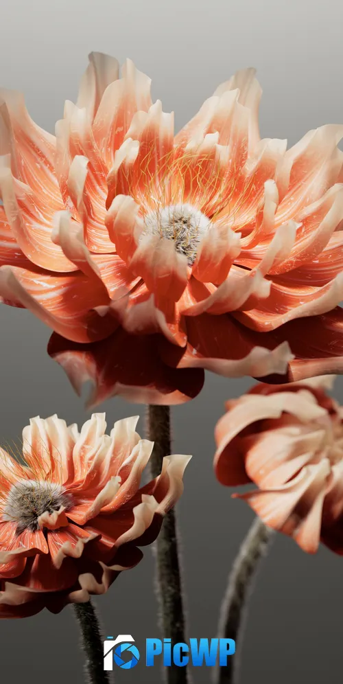 Peach Digital flower 3K Mobile Wallpaper