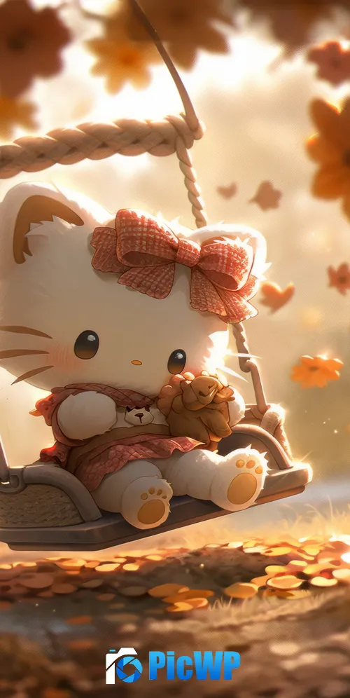 Hello Kitty Autumn background 3K Mobile Wallpaper