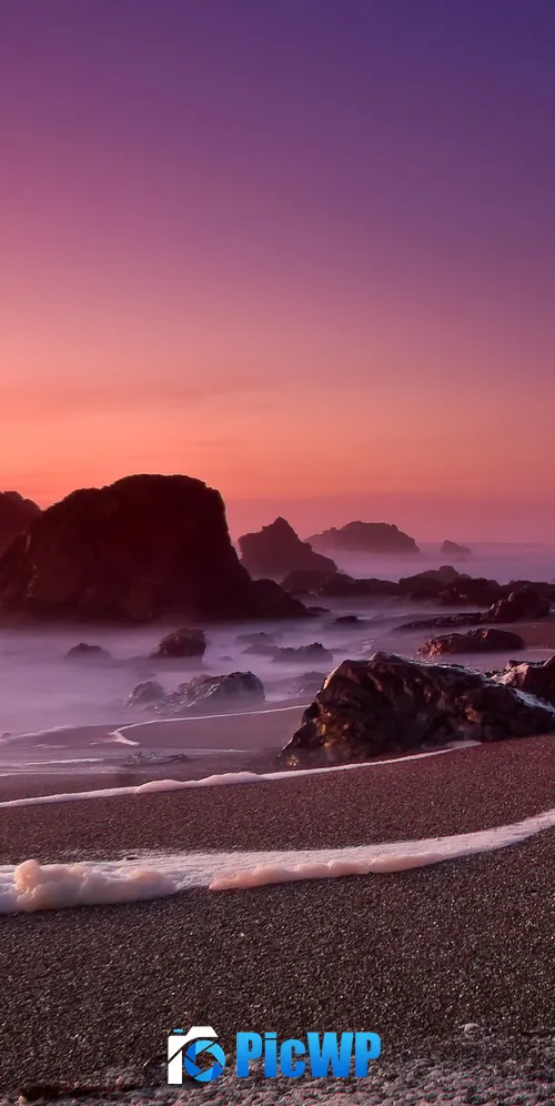 Rocky shore Sunset 3K Mobile Wallpaper