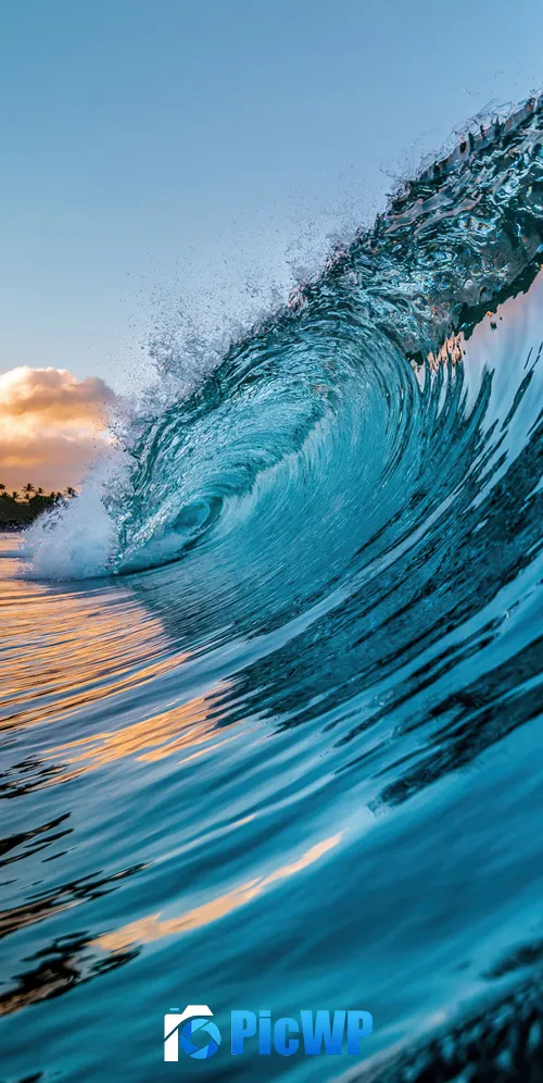 Ocean Waves Palm trees 3K Mobile Wallpaper