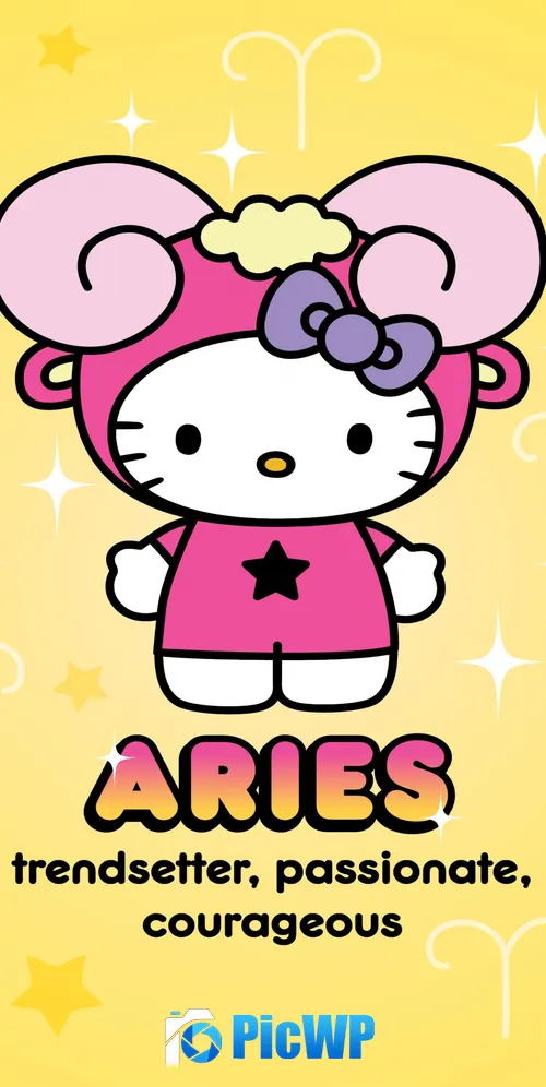 Aries Hello Kitty 3K Mobile Wallpaper